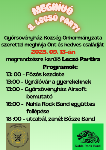 Szeptember 13-án lesz a VIII. Győrsövényházi Lecsóparti