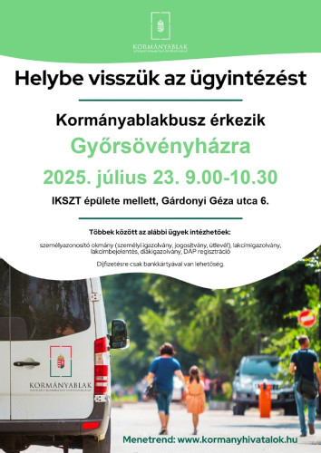 Kormányablakbusz érkezik Győrsövényházra július 23-án