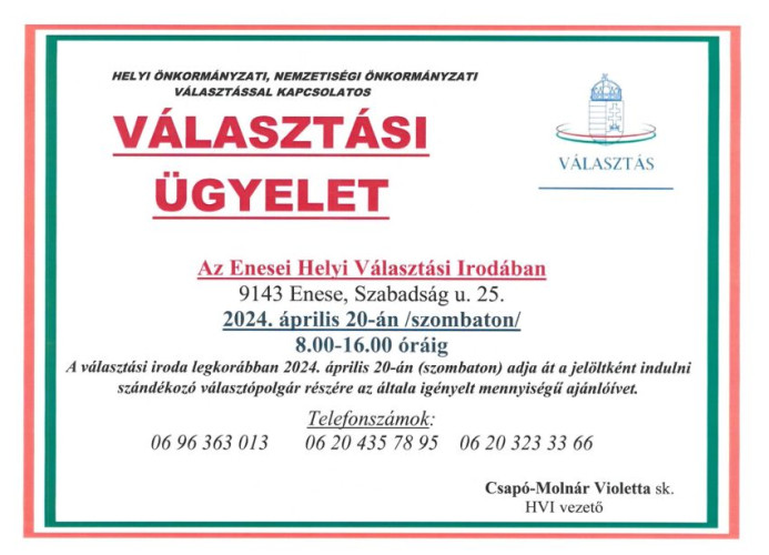 Választási ügyelet április 20-án