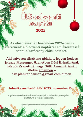 Élő adventi naptár – várják a jelentkezőket!