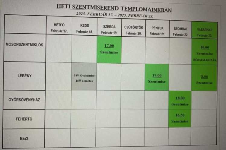 Szokatlan időpontban lesz a hétvégi szentmise Győrsövényházon