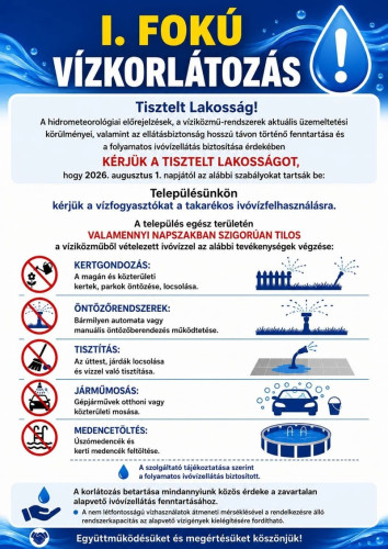 I. fokú vízkorlátozás lépett életbe Győrsövényházon is augusztus 1-jétől