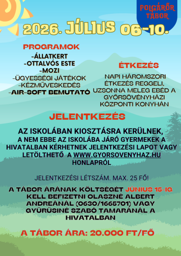 Várják a jelentkezőket a Győrsövényházi Polgárőr és Önkéntes Tűzoltó Egyesület nyári táborába